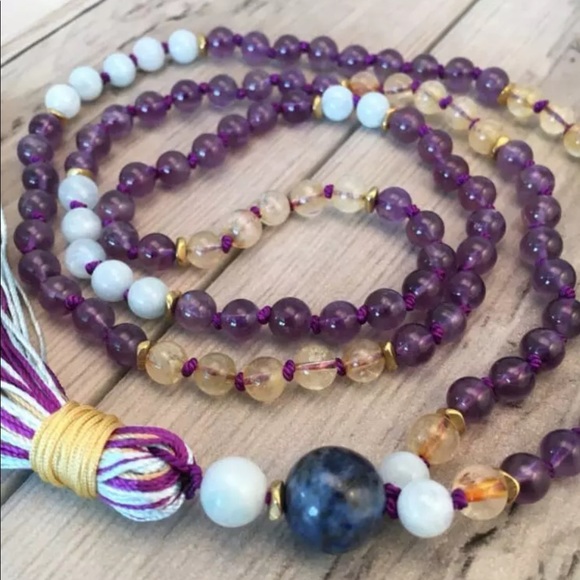 Earth Art hand crafted artisan Jewelry - HAPPINESS and RADIANCE Gemstone meditation mala